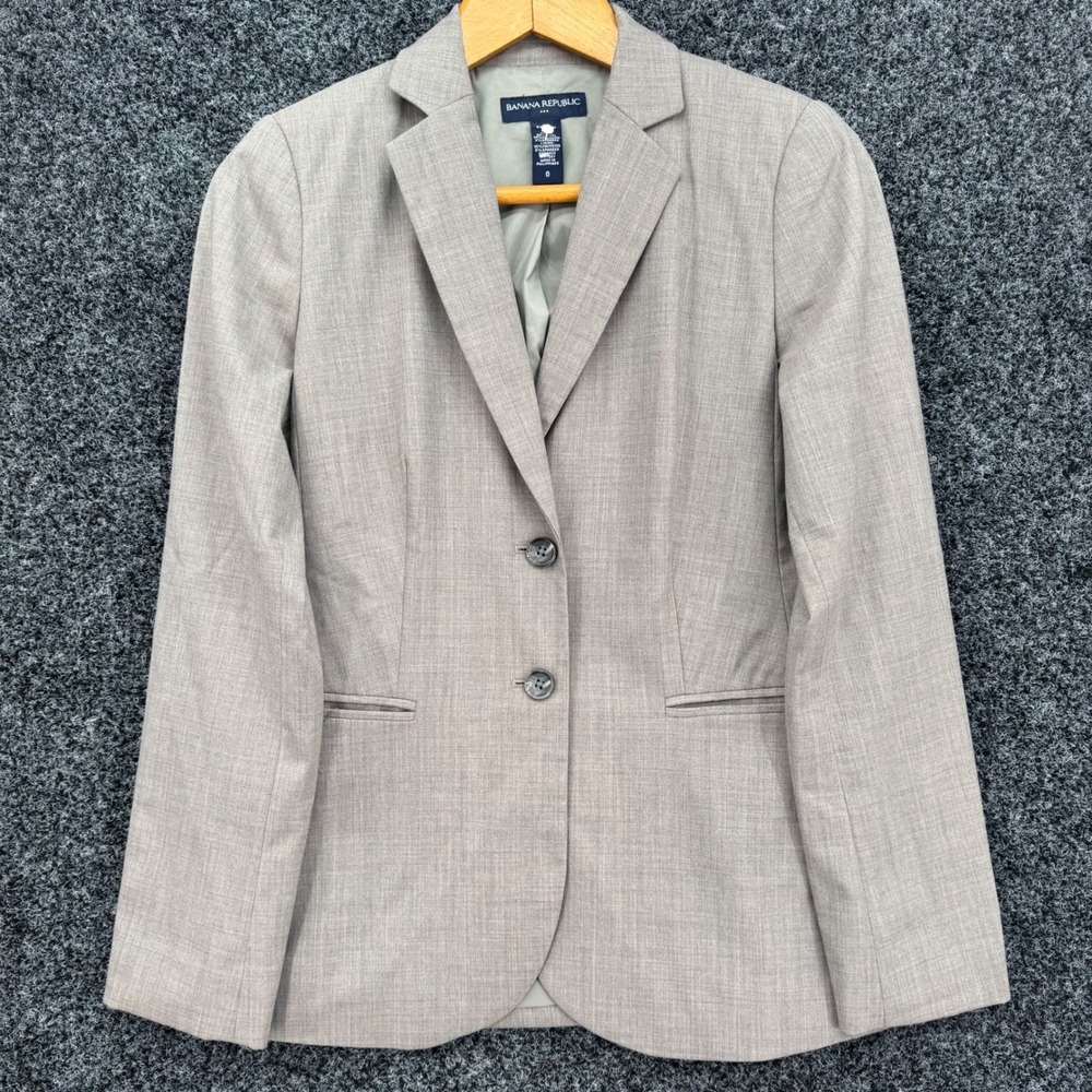 Banana Republic Womens Gray Wool Blend Stretch 2 Button Blazer Jacket Size 0